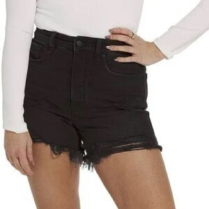 Good American Bombshell Distressed Black Denim Shorts size 14